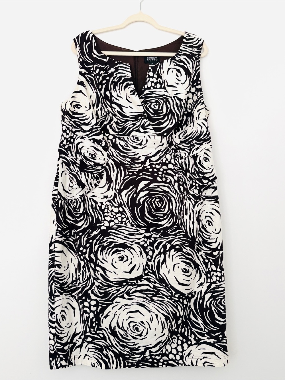 Adrianna Papell Black and White Linen-Blend Floral Midi Dress Sz 18W
